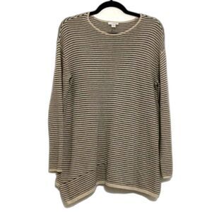 J. Jill PureJill Cashmere Blend Striped Sweater S Beige Black LS Relaxed Fit